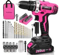 Pink Cordless Drill Set, 20V Lithium-ion Power Drill Set for Women with 67Pcs Driver Bits, 3/8"Keyless Chuck, 25+1 Position, 2.0Ah Battery, Charger and Storage Bag Included
