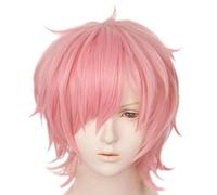 Pink Cosplay wig for Yarichin Bitch Ayato Yuri Short Spiky Fluffy Heat Resistant Layered Synthetic Hair Men Women Halloween Party Wig