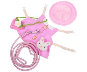 Pink Cotton Rabbit Harness Leash Clothes Set with Mini Hat and Bag | Comfortable Fit for Petite Pets, Portable Storage, Supports Indoor Wear, Yard Time, Rabbits and Small Puppies