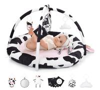 Pink Cow Baby Play Gym,Tummy Time Mat with 6 Sensory Toys,Extra Thick Soft Baby Play Mat for Floor,Newborn Essentials Baby Gift 0-3-6-9-12 Months