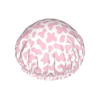 Pink Cow Skin Abstract Animal Farm Shower Cap For Women Adjustable Double WaterproofBathing Bath Cap Hair Protection Reusable Ladies Spa Salon Shower Hat