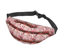 Pink Cow with Strawberries Crossbody Waist Bag Multifunctional Large Waist Bag for Men and Women Outdoor Sports Travel Fashionable and Portable