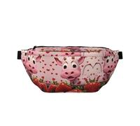 Pink Cow With Strawberries Large Crossbody Fanny Pack,Gifts For Enjoy Sports Festival Workout Traveling Running Casual, Black, One Size