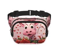 Pink Cow with Strawberries Printed multifunctional waist bag, unisex trendy messenger bag, travel sports storage bag