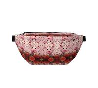 Pink Cow with Strawberries Prints Adjustable running waist bag crossbody bag lightweight and comfortable suitable for fitness jogging travel