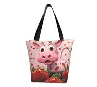 Pink Cow with Strawberries Women's shoulder handbag, crossbody shoulder bag, weekend travel shopping shoulder bag