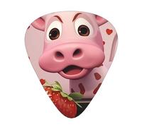 Pink Cow with StrawberriesGuitar Picks, 12-Piece Pattern Set, Three Different Thicknesses for Acoustic Electric Guitar and Other Instruments