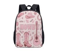 Pink Cowboy Backpack for Kids, 17 Inch Western School Bag with Bull Skull Cactus Boots Howdy Cow Print Star, Retro Cartoon Graphic. (04)