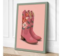 Pink Cowboy Boot Vintage Canvas Wall Art Print 36x24 Inch (91 x 61 cm)