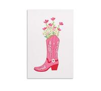 Pink Cowboy Boots Poster Minimalist Wall Art Matisse Wall Art Fun Cowboy Boots Floral Poster Canvas Print Abstract Picture Girls Room See Question Bedroom Decor Gift 08x12inch(20x30cm) Unframe