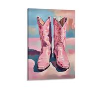 Pink Cowboy Boots Wall Art Western Style Canvas Print for Girls Room Cowgirl Boot Poster for Country Decor Modern Pop Art Bedroom Or Living Room Gift 08x12inch(20x30cm) Framed