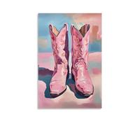 Pink Cowboy Boots Wall Art Western Style Canvas Print for Girls Room Cowgirl Boot Poster for Country Decor Modern Pop Art Bedroom Or Living Room Gift 12x18inch(30x45cm) Unframed