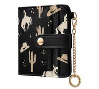 Pink Cowboy Cactus Pattern Small Women Wallet Bifold PU Leather RFID Blocking Compact Card Holder with Zipper Coin Pocket Purse for Ladies Girls Women