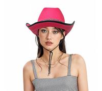 Pink Cowboy Hat with Black Band and Trim for Men and Women - Unisex Adult Texan Cowgirl Hat Fancy Dress Party Accessory