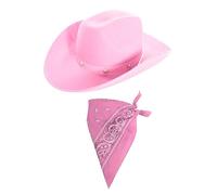 Pink Cowboy Hat With Star Studded Band + Pink Paisley Bandana Fancy Dress Accessory Set Hen Night Ladies Cowgirl Set (Pack of 1)