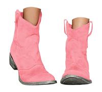 Pink Cowgirl Boots Women's Western Cowboy Ankle Boots Low Heel Mid Calf Boot with Slip On Round Toe Chunky Heel Retro Classic Booties Suede Back Zipper Fall Short Ankle Booties