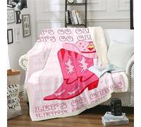 Pink Cowgirl Fleece Blanket,Cowgirl Gifts for Girls Western Throw Blanket for Bed Couch 40"x50",Cowboy Boots Hat Sherpa Blanket for Kids Women Wild West Theme Flannel Blanket Soft Lightweight
