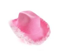 Pink Cowgirl Hat with Fluffy Marabou Trim - Fun Western Fancy Dress Accessory for Hen Parties, Festivals, Cowboy Themed Events, Rodeos and Nights Out