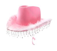 Pink Cowgirl Hat with Sparkling Diamantés and Fluffy Marabou Trim - Glam Western Fancy Dress Accessory for Hen Parties, Festivals, Rodeos and Themed Nights Out