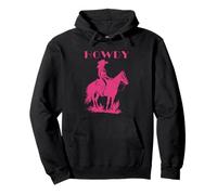 Pink Cowgirl on Horse Graphic with Howdy Western Text Girly Pullover Hoodie