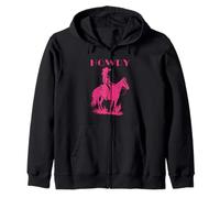 Pink Cowgirl on Horse Graphic with Howdy Western Text Girly Zip Hoodie