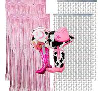 Pink Cowgirls Party Decorations, Pink Cowgirl Foil Fringe Curtains and Balloons, Booth Props Photo Backdrop for Girls Bachelorette Wedding Disco Party Decorations (Cowgirl)