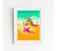 Pink Crab On A Beach Holiday Framed Art Print Warren Reed - Designer White W24 inch x H36 inch