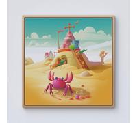Pink Crab On A Beach Holiday Framed Canvas Warren Reed - Designer Light Brown W30 inch x H30 inch