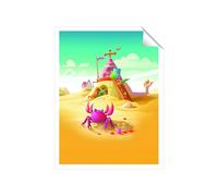 Pink Crab On A Beach Holiday Unframed Art Print Warren Reed - Designer Multi W12 inch x H16 inch