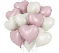 Pink Cream Heart Balloons,18 Inch 12Pcs Cream White Pink Foil Heart Shape,Sand White Helium Balloons for Valentines Wedding Birthday Engagement Decorations
