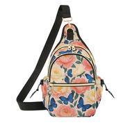 Pink Cream Peony Flowers Blue Floral Crossbody Bag Gift Vivid Print Casual Outing