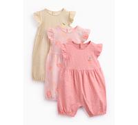 Pink & Cream Printed Frill Sleeve Rompers 3 Pack 6-9 months