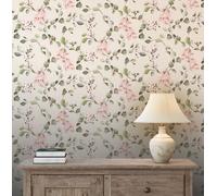 PINK CREAM WALLPAPER ROSALIE FLORAL FLOWERS LEAF TRAIL RASCH 260666