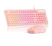 Pink Creamy Keyboard and Mouse Combo,MageGee GK980 Wired RGB Backlit Keyboard and Pink Gaming Mouse Combo,PC Keyboard and Adjustable Sensitivity Mouse for PC/loptop/MAC
