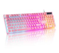Pink Creamy Keyboard with LED Backlit, 104 Keys Full Size, Anti-Ghosting, Multimedia Function Keys, 3 Colors Light Up, USB Wired Gaming Keyboard for PC, Computer, Desktop, Laptop, PS4