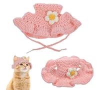 Pink Crochet Hats for Cats, Charming Cat Hat with a Flower Cotton & Soft Knitted Hat for Puppy Cats Kitten Dogs Pet Clothes Puppies Party Costume Head Wear Accessories Cat Hats