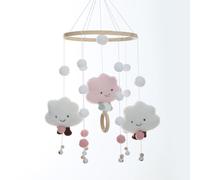 (pink) Cross-Border Wooden Bead Wind Chime & Fur Ball Mobile - Children's Room & Boutique Decor Prop