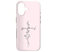 Pink Cross With Flower Floral Minimalist Line Art Case for iPhone 17