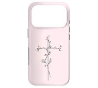 Pink Cross With Flower Floral Minimalist Line Art Case for iPhone 17 Pro