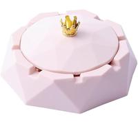 Pink Crown Stainless Steel Ashtray with Lids, Cigarettes Ashtray for Indoor or Outdoor Use, Windproof, Ash Holder for Smokers, Desktop Smoking-Ash Tray for Home, Office Decoration,