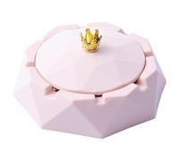 Pink Crown Stainless Steel Ashtray with Lids, Cigarettes Ashtray for Indoor or Outdoor Use, Windproof, Ash Holder for Smokers, Desktop Smoking-Ash Tray for Home, Office Decoration Home Décor Accents