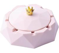 Pink Crown Stainless Steel Ashtray with Lids, Windproof, Ash Holder for Smokers, Desktop Smoking-Ash Tray for Home, Office Decoration, Home Decor Accents