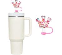 Pink Crown Straw Covers Cover for Stanley Cup Tumbler 30 oz / 40 oz, Cute Silicone Straw, Protectors for Stanley Cup Accessories 10mm for Girls Women, Reusable Drinking Straws