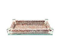 Pink Crushed Diamond Sparkle Serving Tray - Crystal Cosmetic Makeup Jewelry Trinket Organizer Vanity Tray - Mirrored Decorative Salt Pepper Tray - Crystal Filled Diamante Ornament For Home Décor