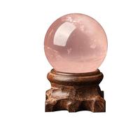 Pink Crystal Ball with Rose Wooden Stand,Teller, Decor,Scrying,Magic,Crystal Orb Prop Decorative Glass Sphere,Pink,50mm