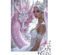 Pink Crystal Dragon Jigsaw Puzzle 1000 Pieces Recycled Paper for Adults Ice Queen PrincessPuzzle Impossible Hard Challenging Home Activity Fun Present & Activity 52x38cm/1000pcs
