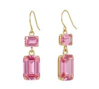 pink crystal earring woman dangle rectangle baguette stones emerald cut rhinestone statement drop jewelry bridal party gift