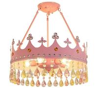 Pink Crystal Flush Mount Round Crown Girls Chandelier Large Drum Pendant Light Fixture Kids Ceiling Hanging Lamp for Children Bedroom Closet Nursery Room