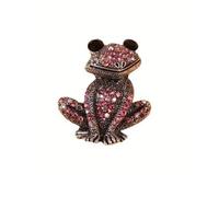 Pink Crystal Frog Brooch Pin, Silver Tone, Animal Design