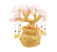 Pink Crystal Money Tree Ornament with Golden Bag Base